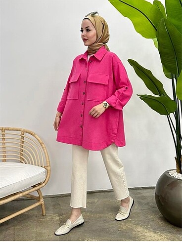 Zara Pembe keten kumaş gömlek