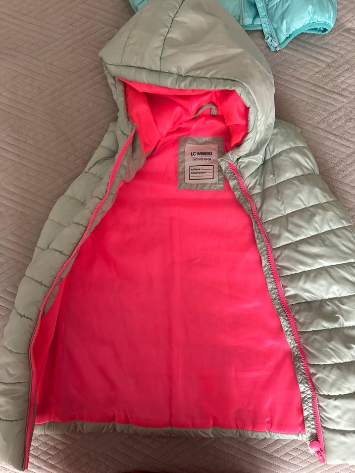 Kız Çocuk Gri Kapüşonlu Fermuarlı Yelek - Görsel 2