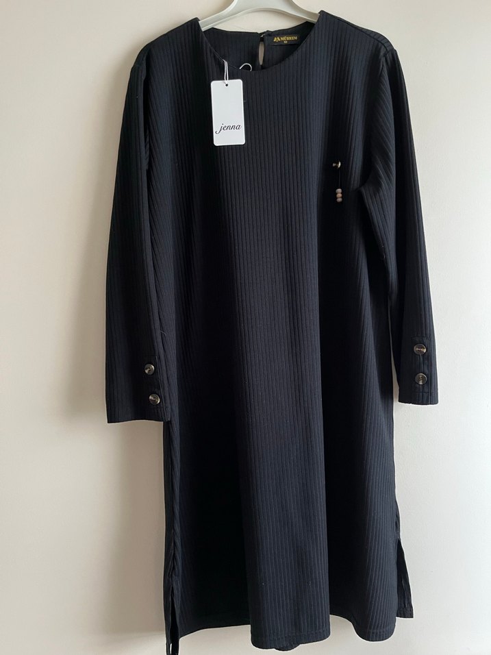 Düğmeli Siyah Kadın Triko tunik - Görsel 2