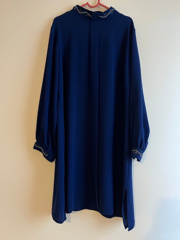 Nakışlı Uzun Kollu Mavi Kadın tunik - Görsel 2