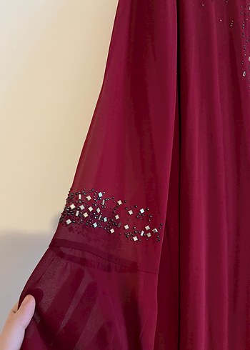 Bordo Payetli Uzun Kollu elbise - Görsel 2