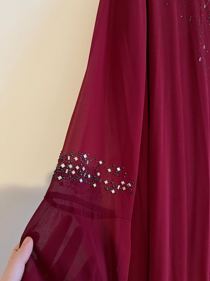 Bordo Payetli Uzun Kollu elbise - Görsel 2