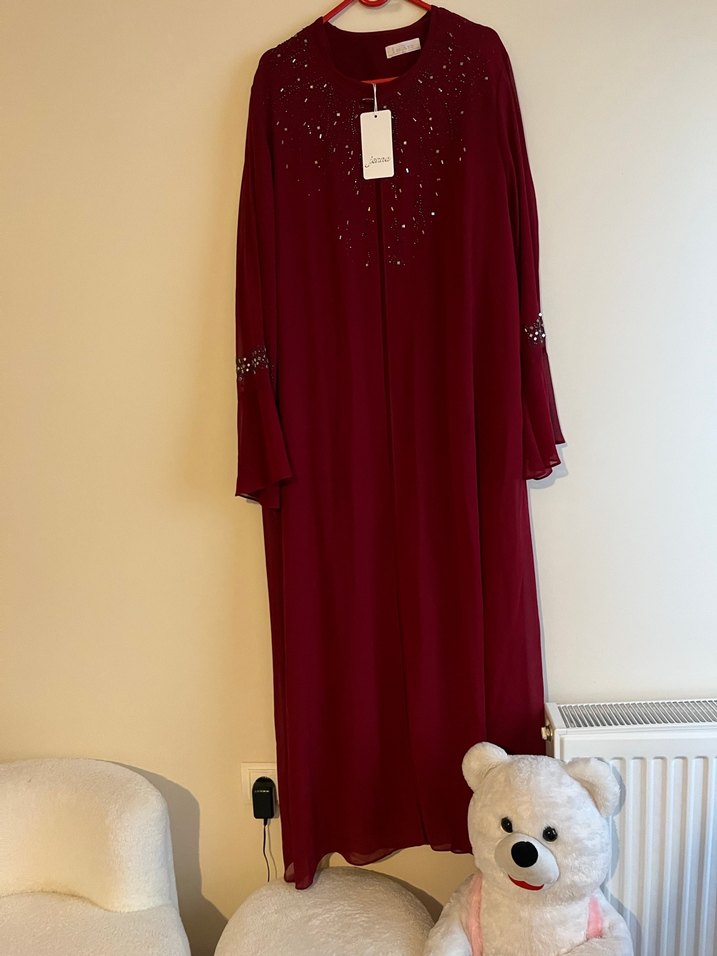 Bordo Payetli Uzun Kollu elbise - Görsel 3