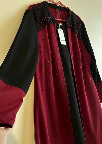 Boncuk İşlemeli Bordo Uzun elbise - Görsel 3