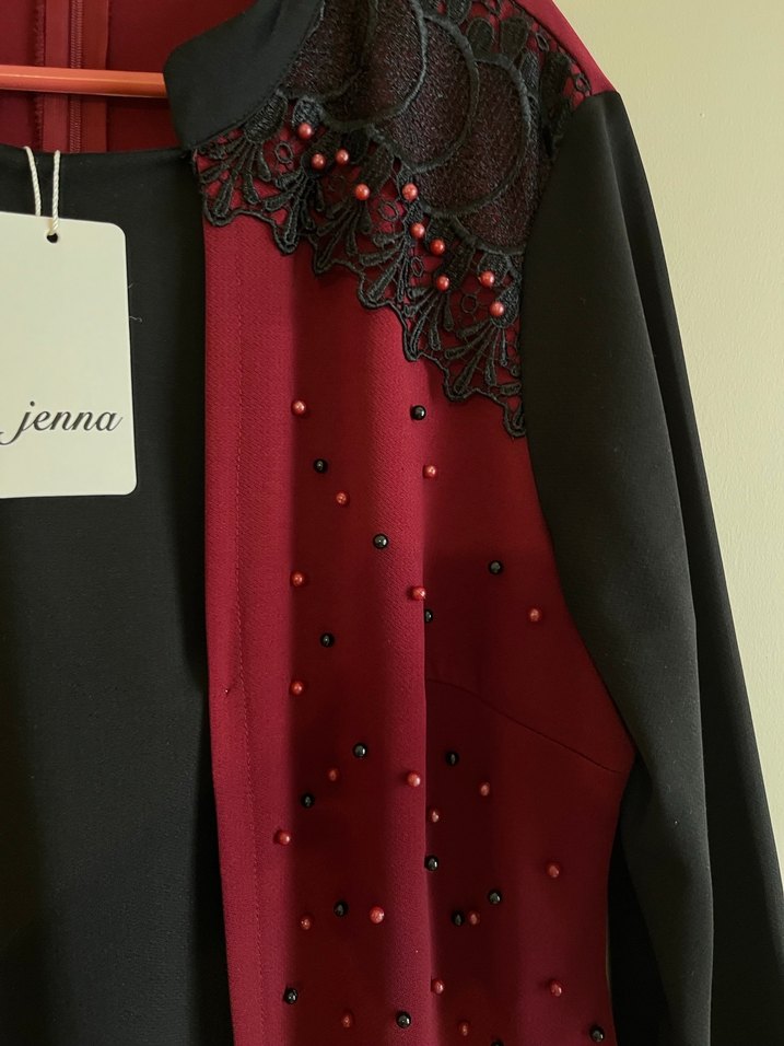 Boncuk İşlemeli Bordo Uzun elbise - Görsel 2