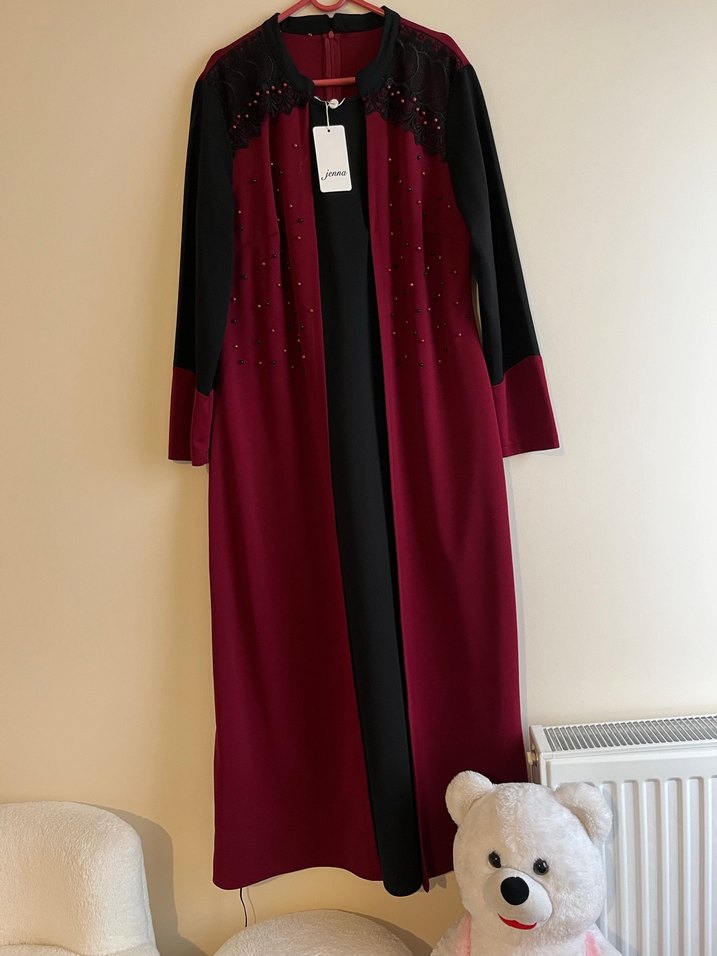 Boncuk İşlemeli Bordo Uzun elbise - Görsel 4