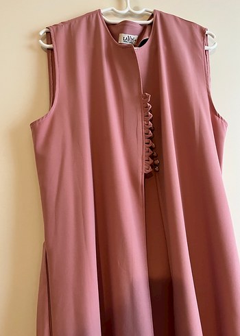 Düğmeli Pembe Uzun  Yeleği - Görsel 5