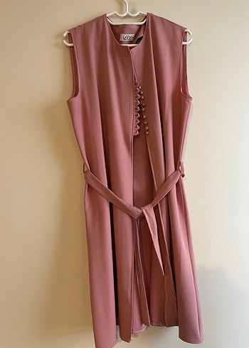 Düğmeli Pembe Uzun  Yeleği - Görsel 2