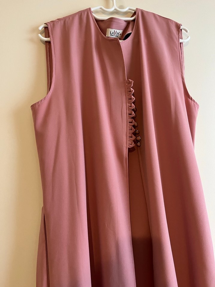 Düğmeli Pembe Uzun  Yeleği - Görsel 5