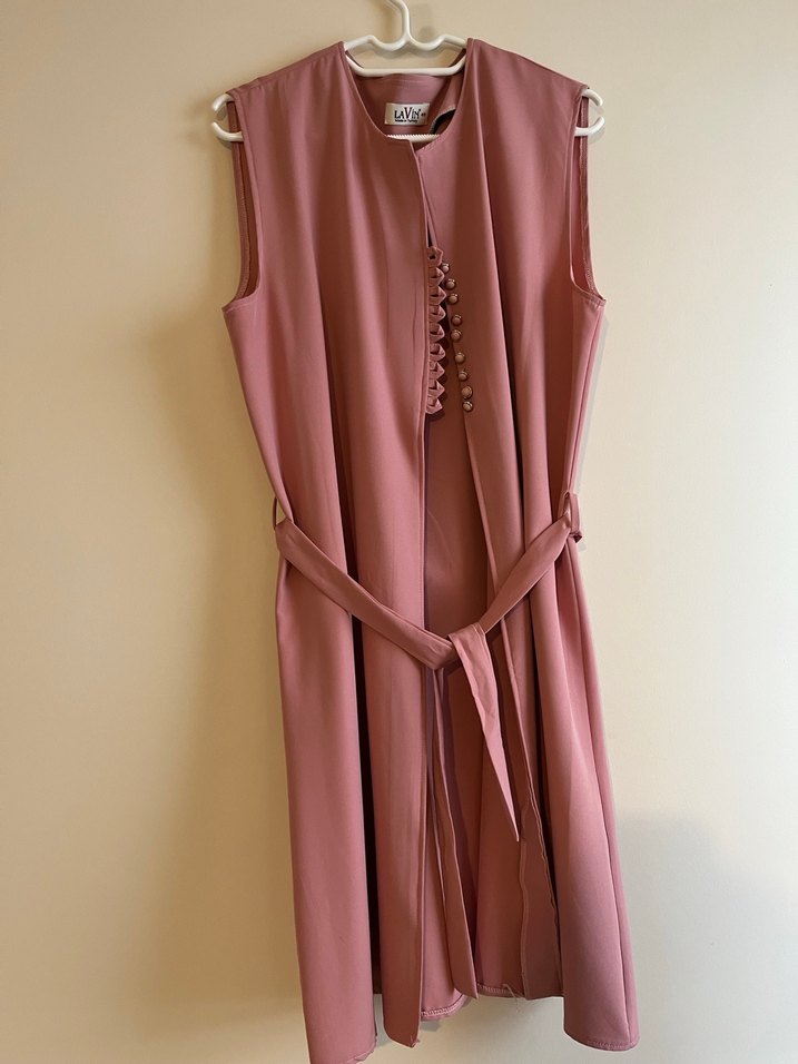 Düğmeli Pembe Uzun  Yeleği - Görsel 2