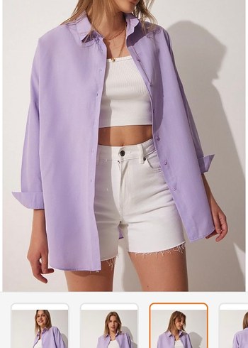 lila oversize basic gömlek - Görsel 2