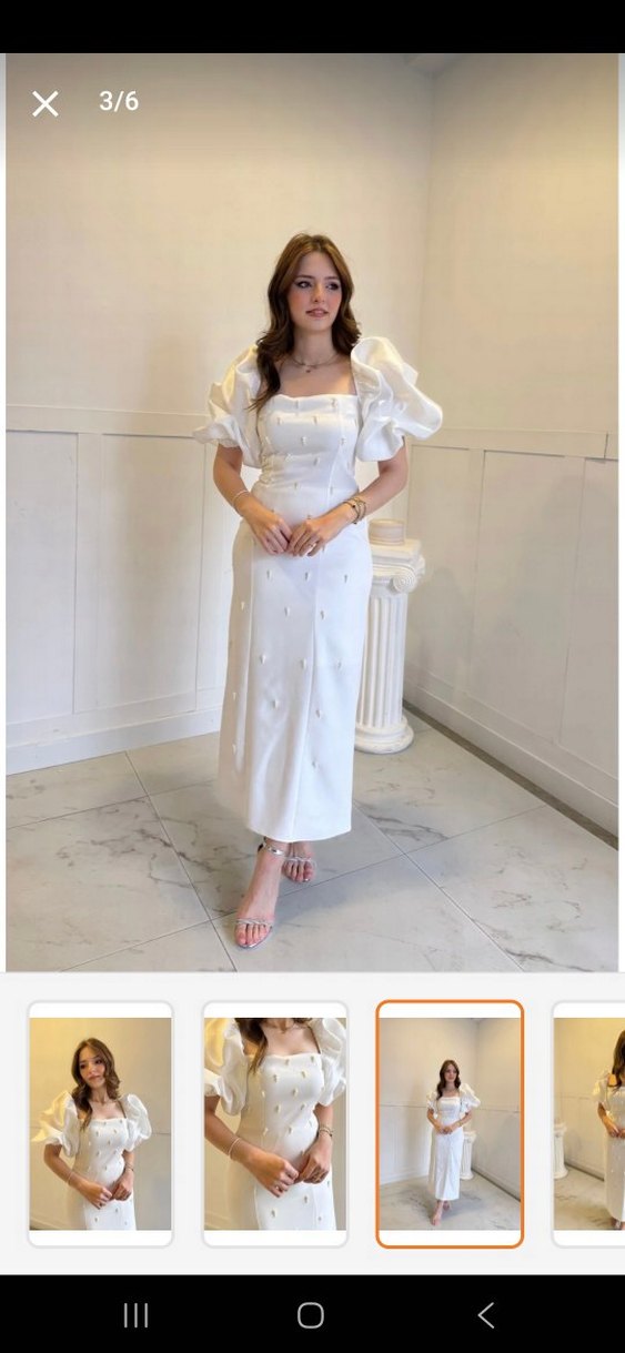 Kare yaka Maxi boy inci detaylı beyaz elbise - Görsel 2