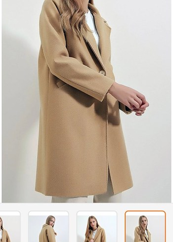 Bej Kadın Uzun Kaban - Görsel 4