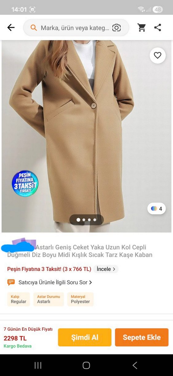 Bej Kadın Uzun Kaban - Görsel 2