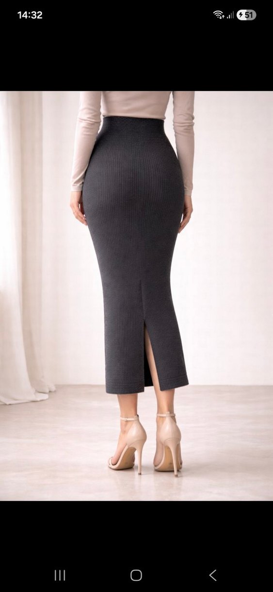 Gri Örgü Uzun Kadın Etek - Görsel 2