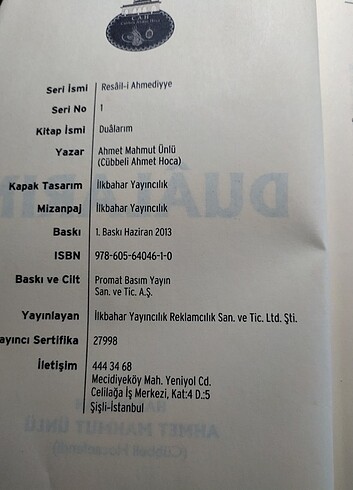  Cübbeli Ahmet Hoca Dualarım kitabi