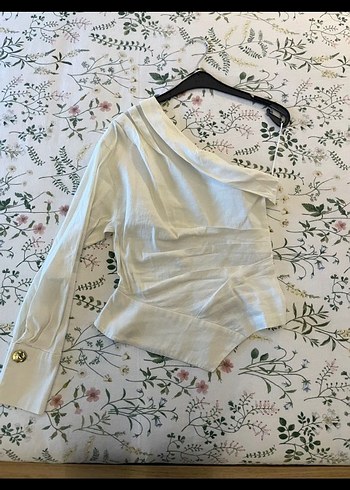 Zara Tek Omuzlu Beyaz Kadın Bluz - Görsel 2