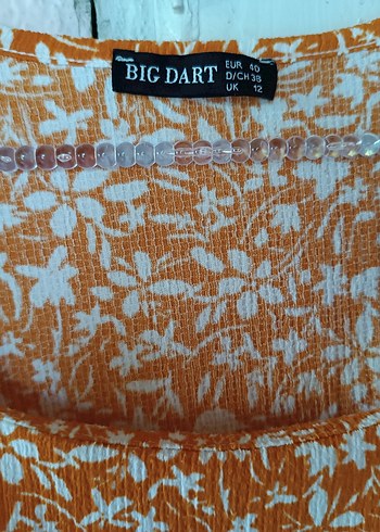 Turuncu Çiçek Desenli Bluz - Görsel 5