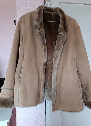 l Beden camel Renk Peluşlu mont