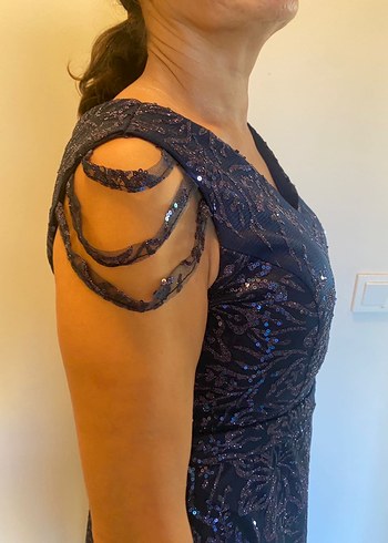 Özel Dikim Lacivert Uzun Abiye Elbise - Görsel 6