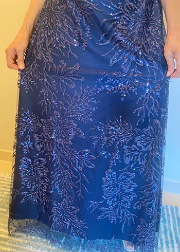 Özel Dikim Lacivert Uzun Abiye Elbise - Görsel 7