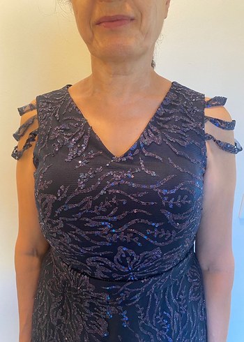 Özel Dikim Lacivert Uzun Abiye Elbise - Görsel 5