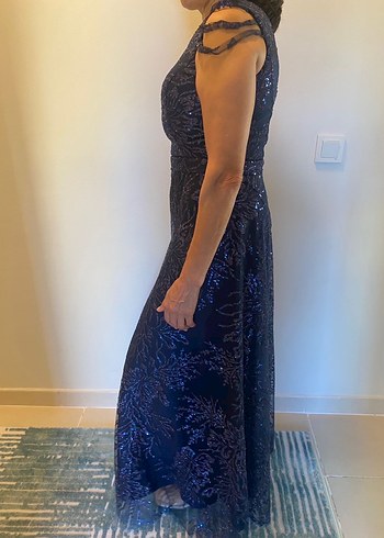 Özel Dikim Lacivert Uzun Abiye Elbise - Görsel 2