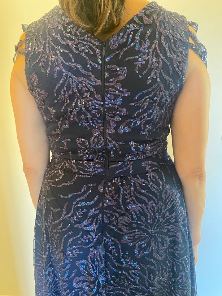 Özel Dikim Lacivert Uzun Abiye Elbise - Görsel 4