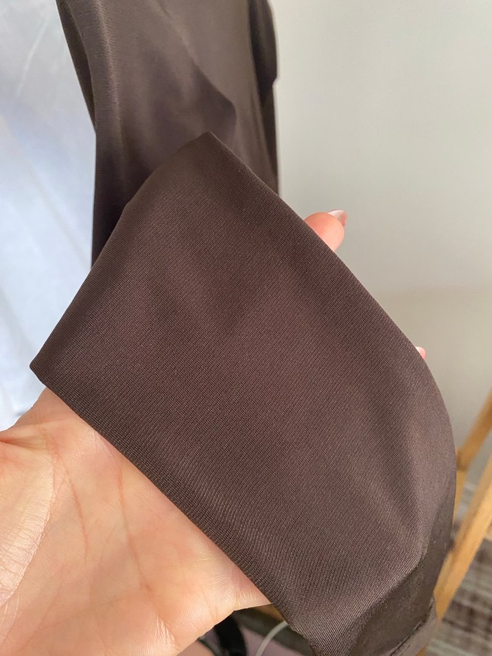 Uzun Kollu Kahverengi Crop Bluz - Görsel 3