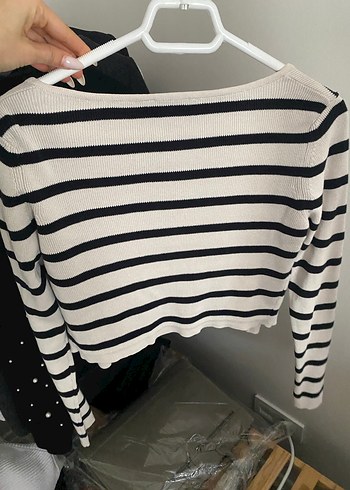 Stradivarius Bej Siyah Çizgili Kadın Hırka - Görsel 3