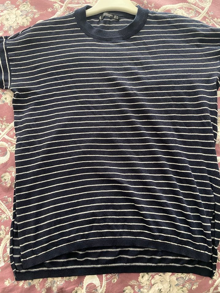 Mango Kadın Lacivert Çizgili Pamuklu Kazak - Görsel 4