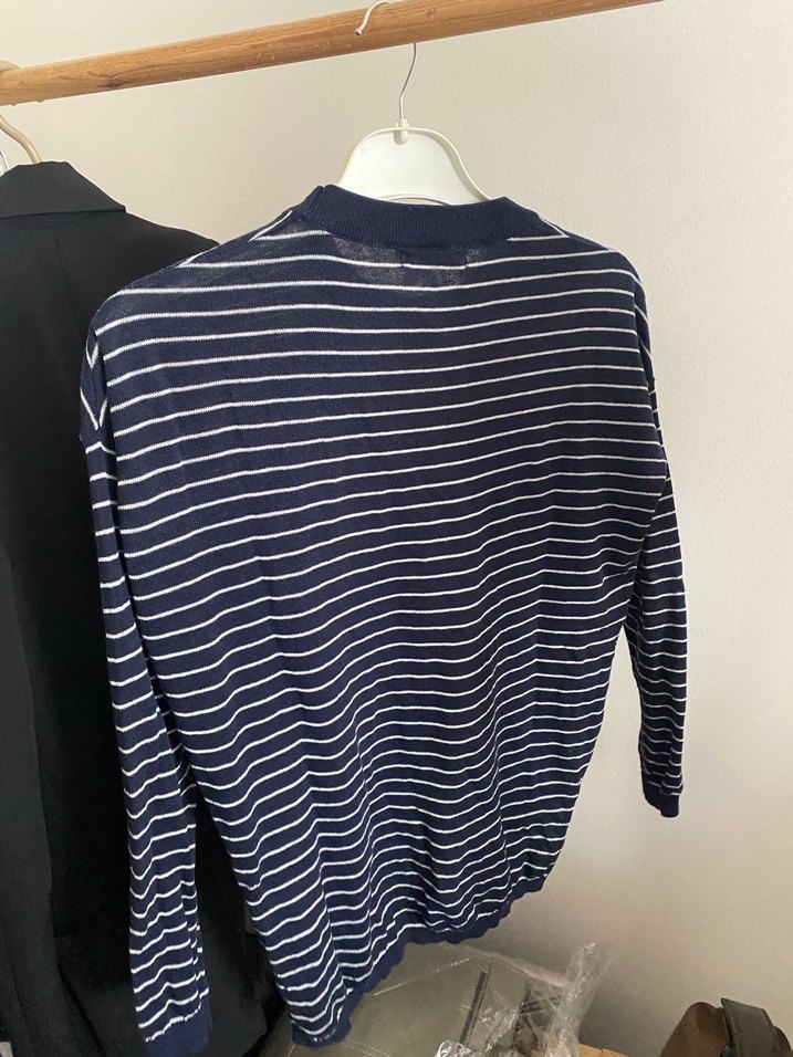 Mango Kadın Lacivert Çizgili Pamuklu Kazak - Görsel 3