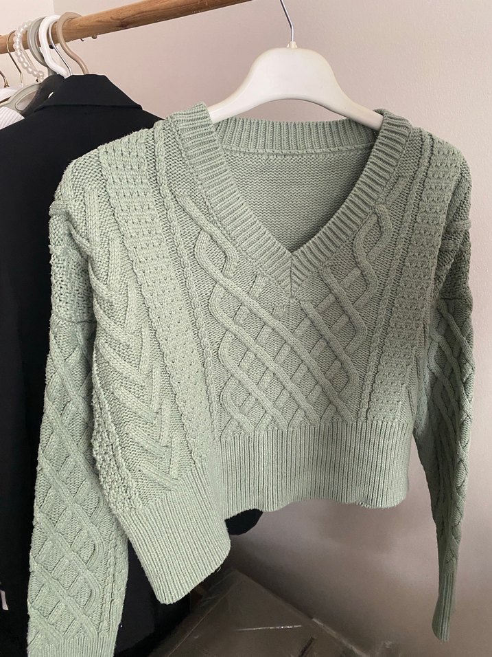 Mint Yeşil Örgü Kadın Kazak - Görsel 3