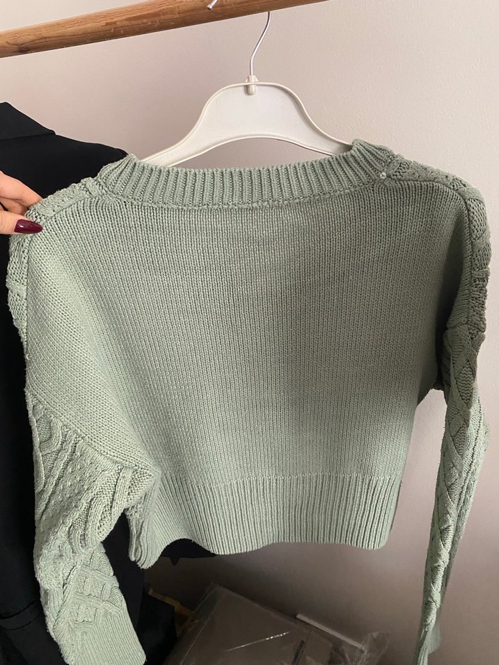 Mint Yeşil Örgü Kadın Kazak - Görsel 2