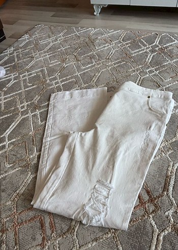 50 Beden beyaz Renk Tuvidxxl marka Beyaz Kadın Kot Pantolon, Belli, Rahat Kesim