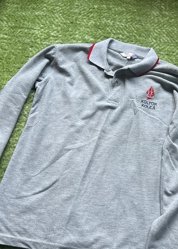 l/xl Beden gri Renk Gri Uzun Kollu Polo Yaka Tişört- Kültür Koleji Logolu