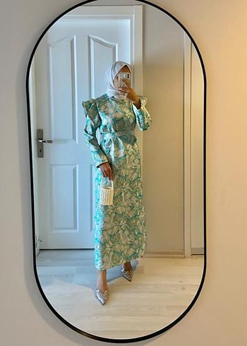 Turkuaz Bağlamalı Uzun Kollu Tesettür Elbise - Görsel 2