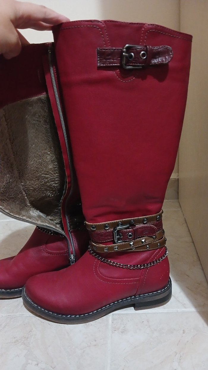 Bordo Deri Tokalı Yüksek Topuklu Kadın Bot - Görsel 3