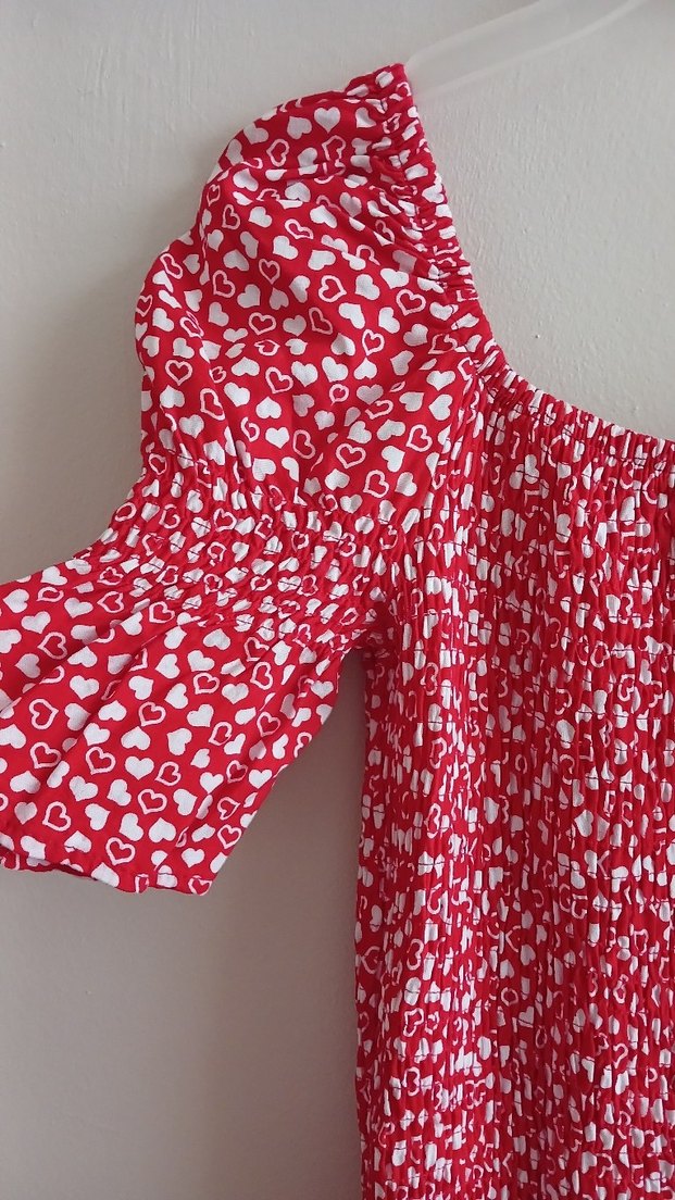 Kısa Kollu Kırmızı midi elbise - Görsel 2