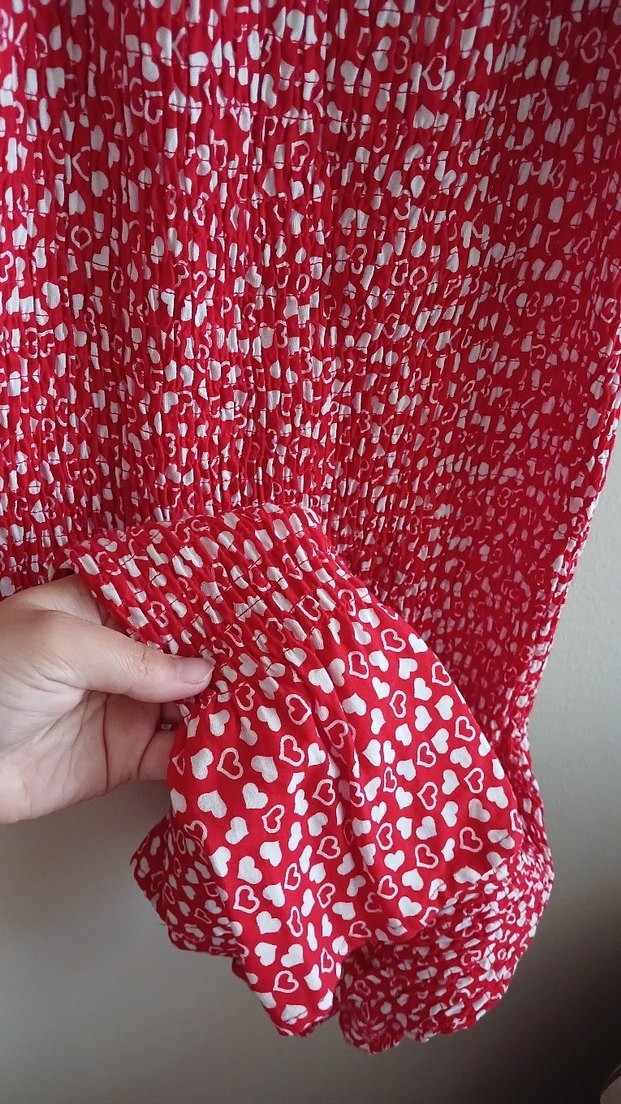 Kısa Kollu Kırmızı midi elbise - Görsel 3