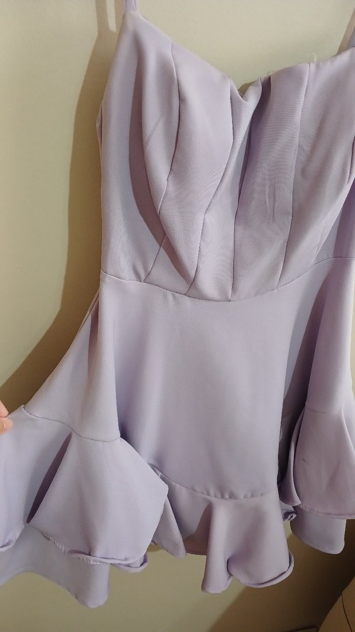 Mor Mini Straplez Fırfırlı Kadın Elbise - Görsel 3