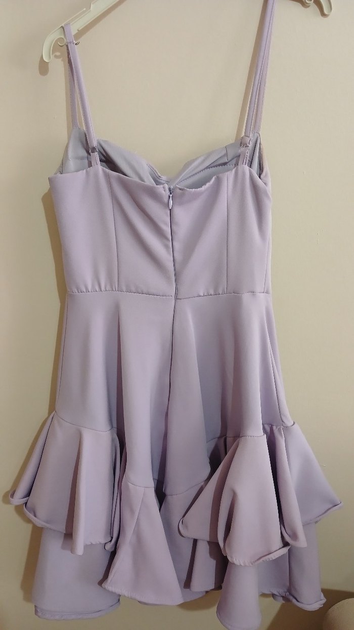 Mor Mini Straplez Fırfırlı Kadın Elbise - Görsel 2