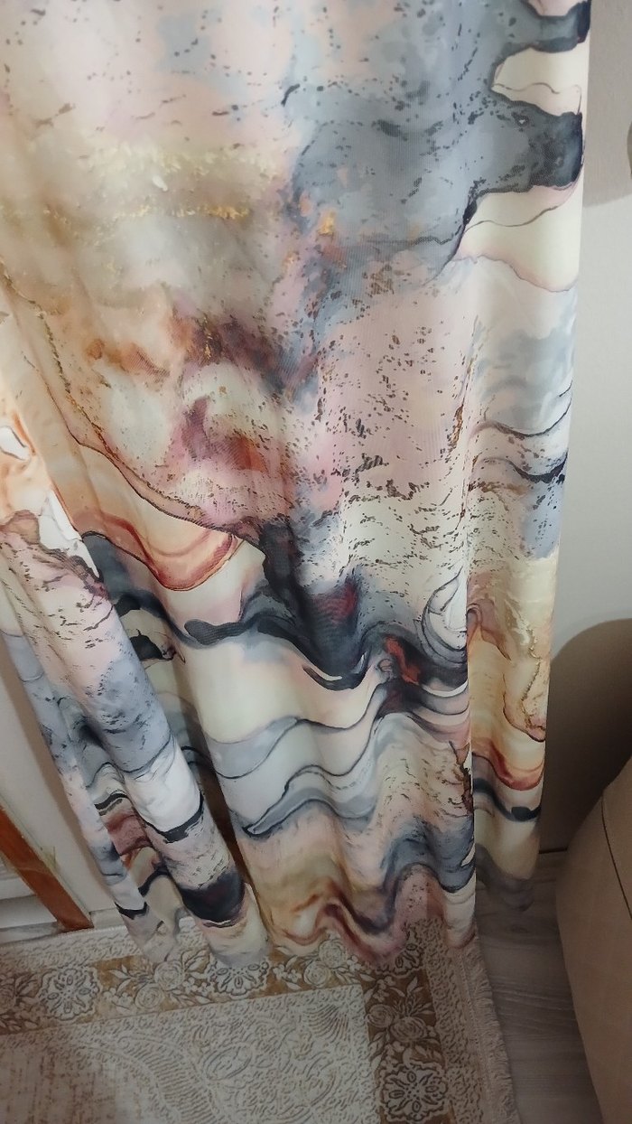 Uzun Kollu, Bağlama Desenli, İpek Görünümlü Uzun Elbise - Görsel 4