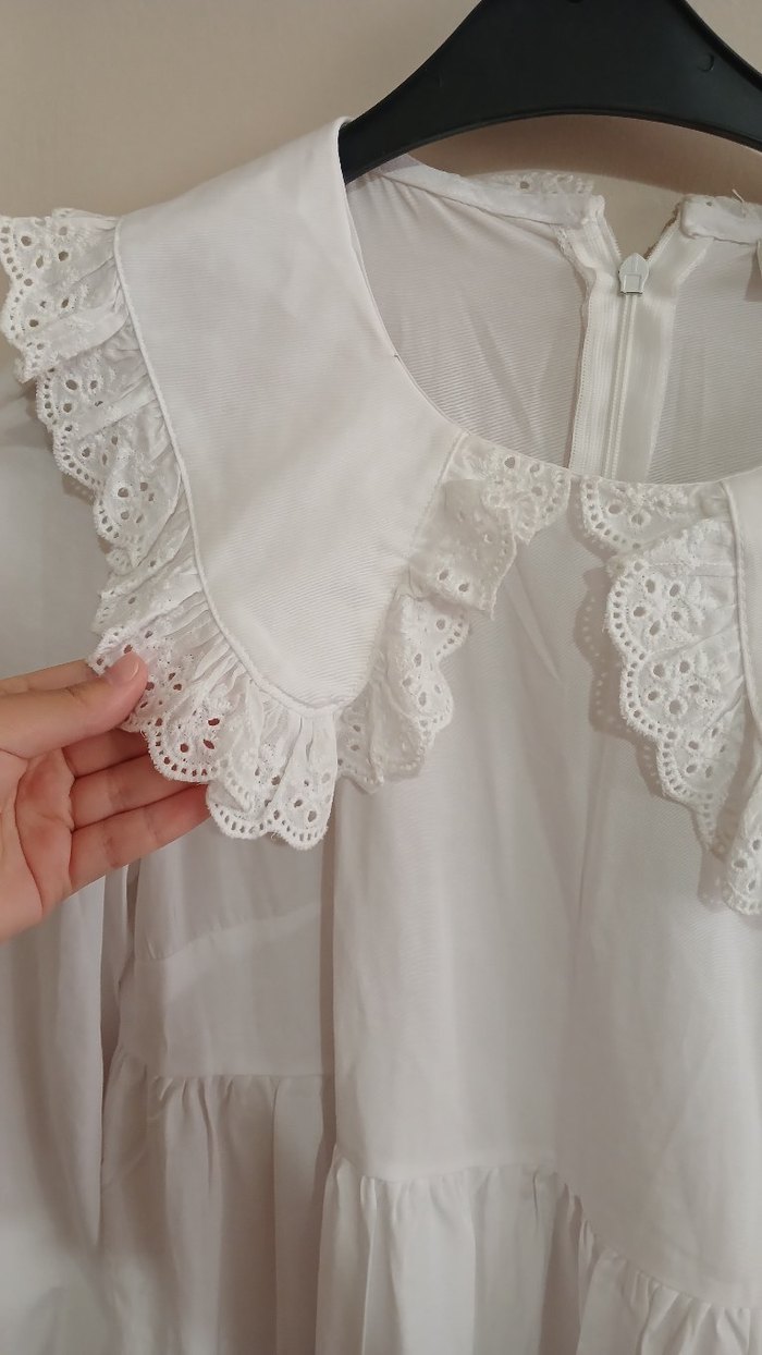 Kadın Beyaz Uzun Kollu Keten Elbise - Görsel 3