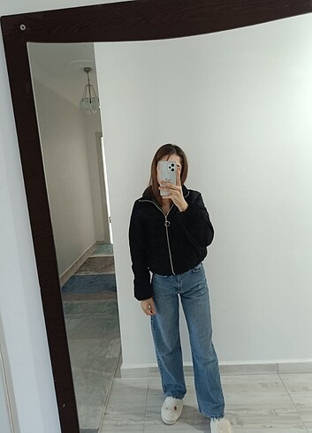 Kadın kadife crop mont