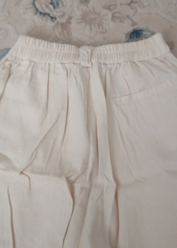 Beyaz Düğmeli Kadın Keten Pantolon - Görsel 2