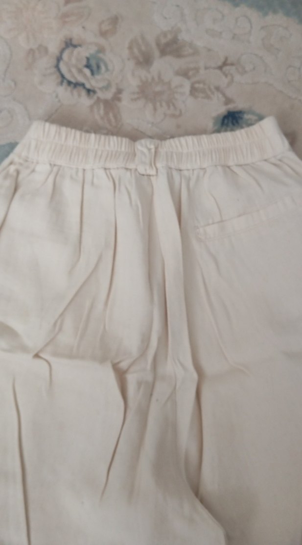 Beyaz Düğmeli Kadın Keten Pantolon - Görsel 2