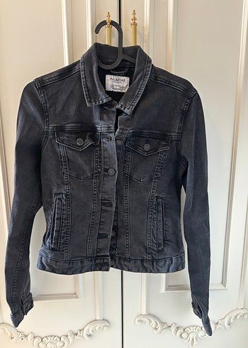 Gri Kadın Denim Ceket Düğmeli