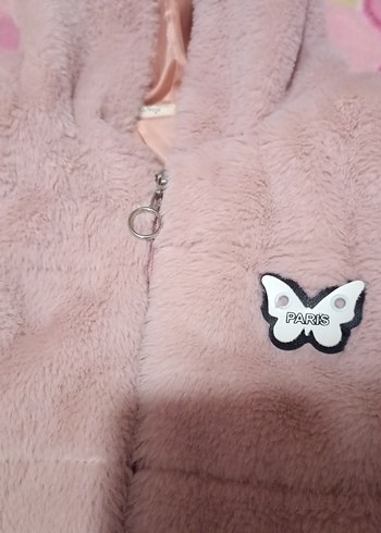 Kız Çocuk Pembe Kapüşonlu Peluş Yelek - Görsel 7