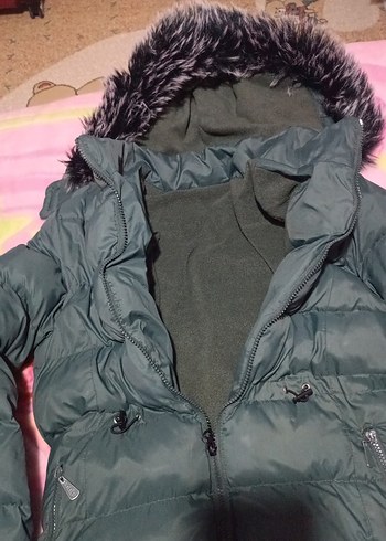 Kürk Detaylı Yeşil Çocuk Kışlık Mont - Görsel 2